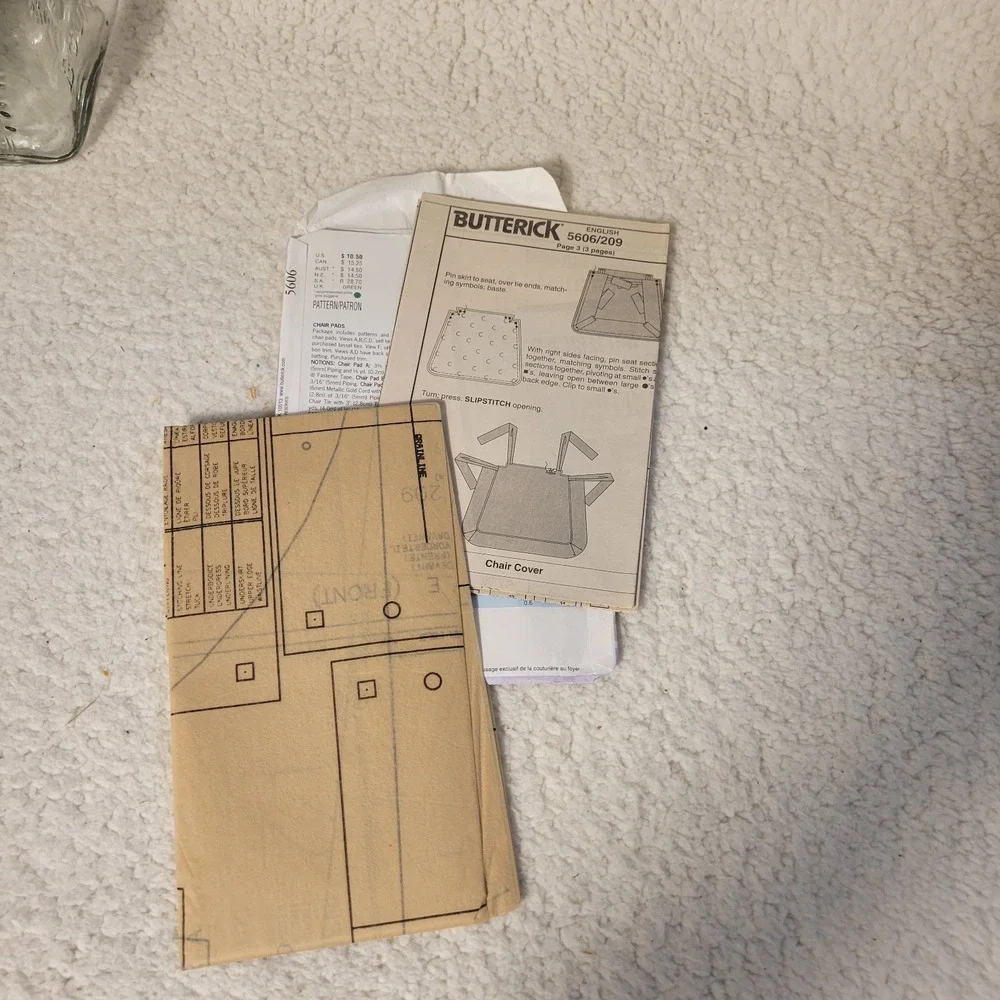 Butterick H516 / 5606 Chair‎ covers and Pads  UNCUT Sewing Pattern 2000